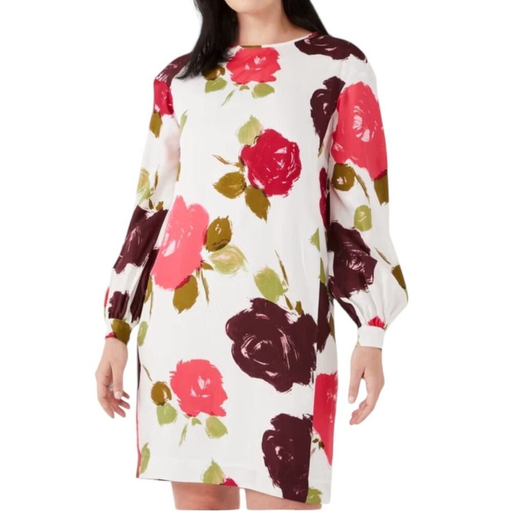 Kate Spade Just Rosy Shift Dress Rose Floral Silk Blend Luxury Romantic Size S